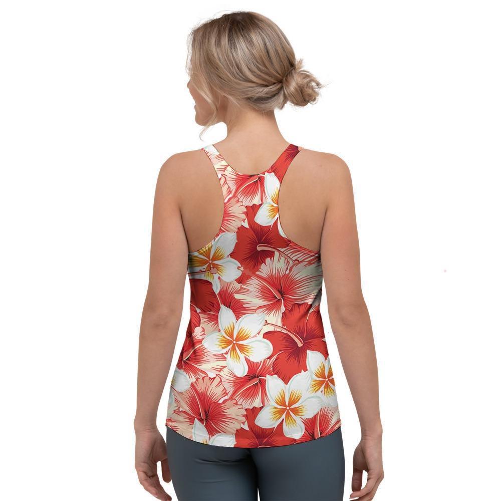 Red And White Hibiscus Hawaiian Print Women's Racerback Tank Top-grizzshop