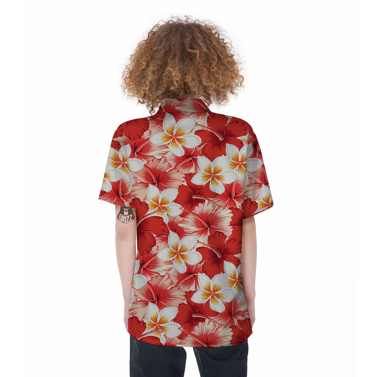 Red And White Hibiscus Hawaiian Print Women's Short Sleeve Shirts-grizzshop