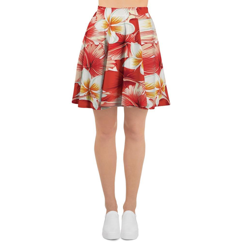 Red And White Hibiscus Hawaiian Print Women's Skirt-grizzshop