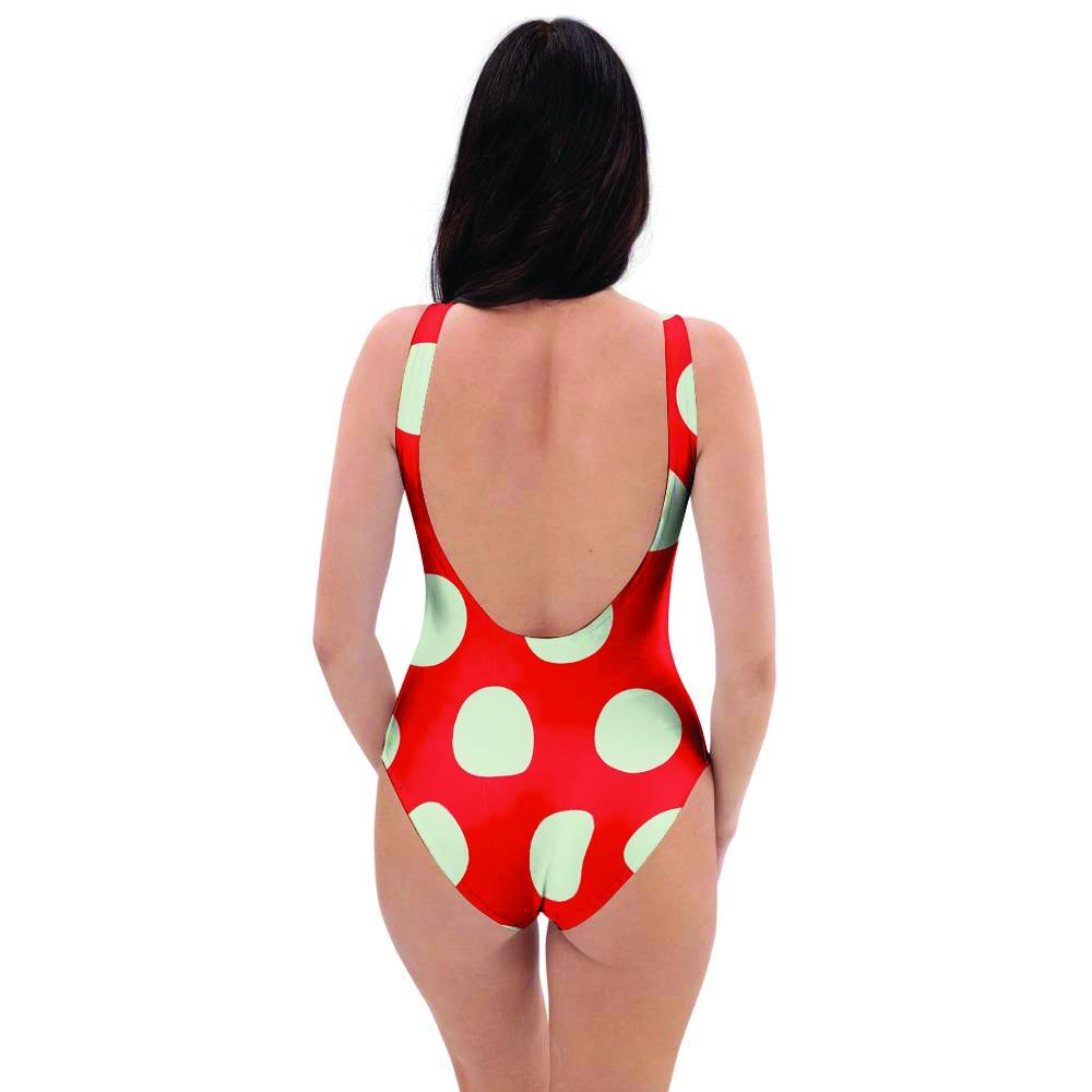 Red And White Polka Dot One Piece Swimsuite-grizzshop