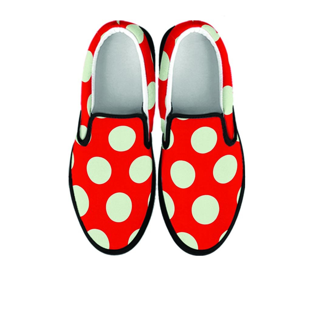 Red And White Polka Dot Women's Slip On Sneakers-grizzshop