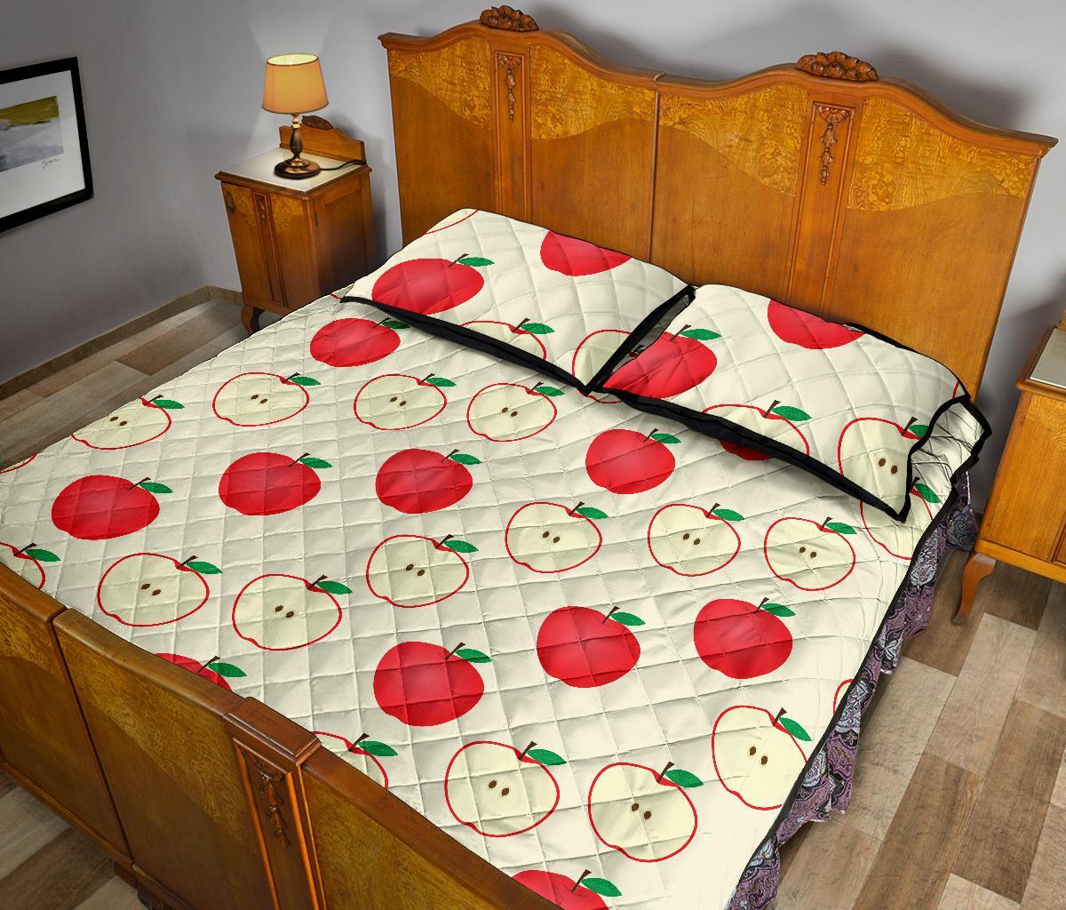 Red Apple Pattern Print Bed Set Quilt-grizzshop