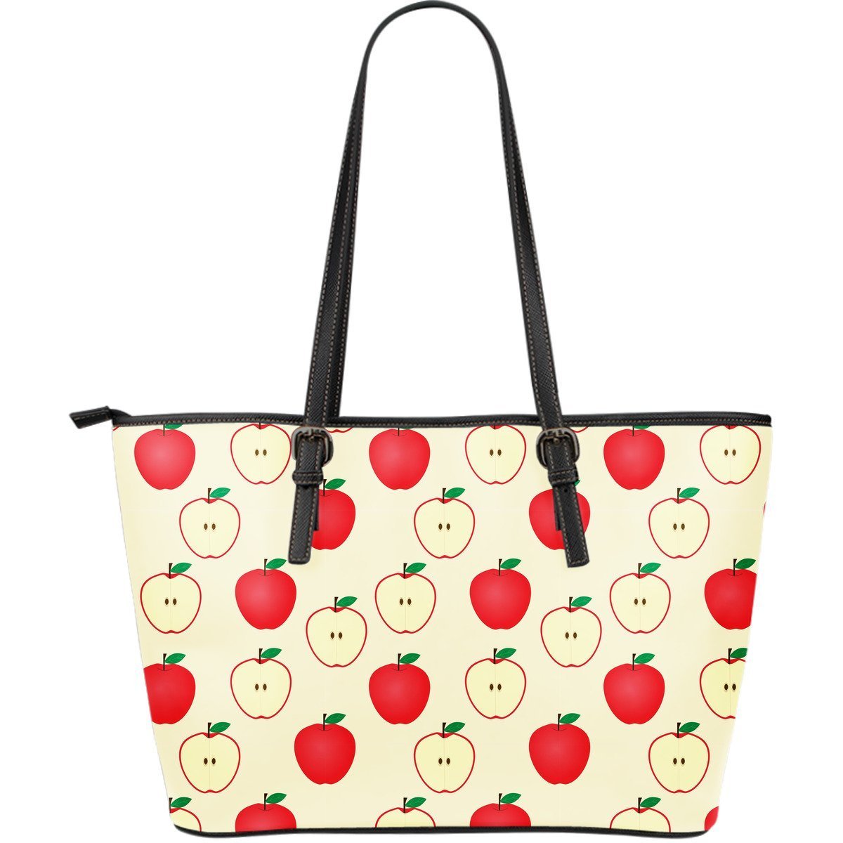 Red Apple Pattern Print Leather Tote Bag-grizzshop