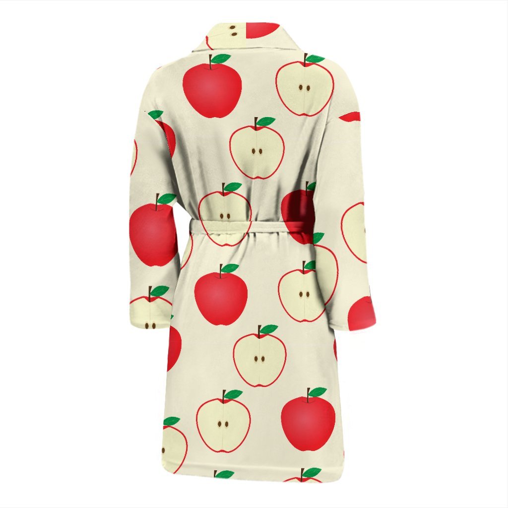 Red Apple Pattern Print Men Long Robe-grizzshop
