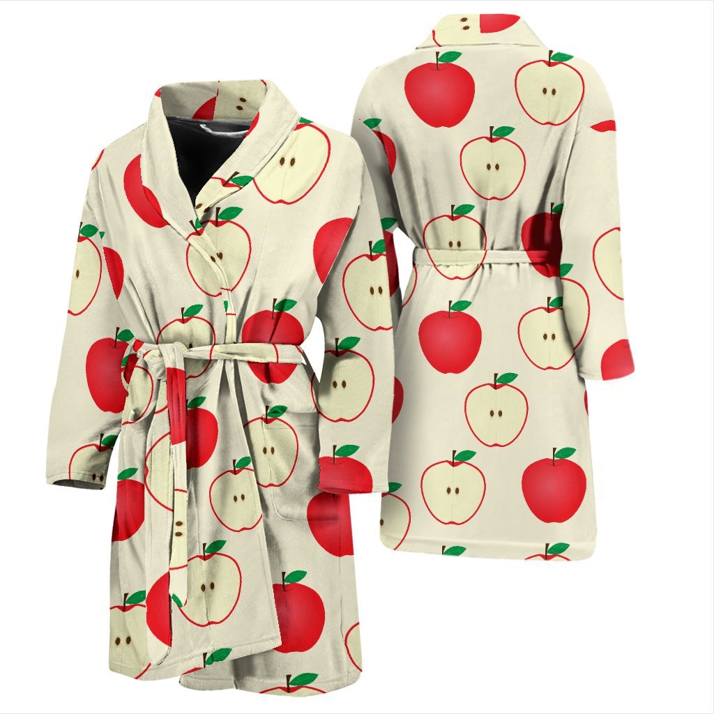 Red Apple Pattern Print Men Long Robe-grizzshop