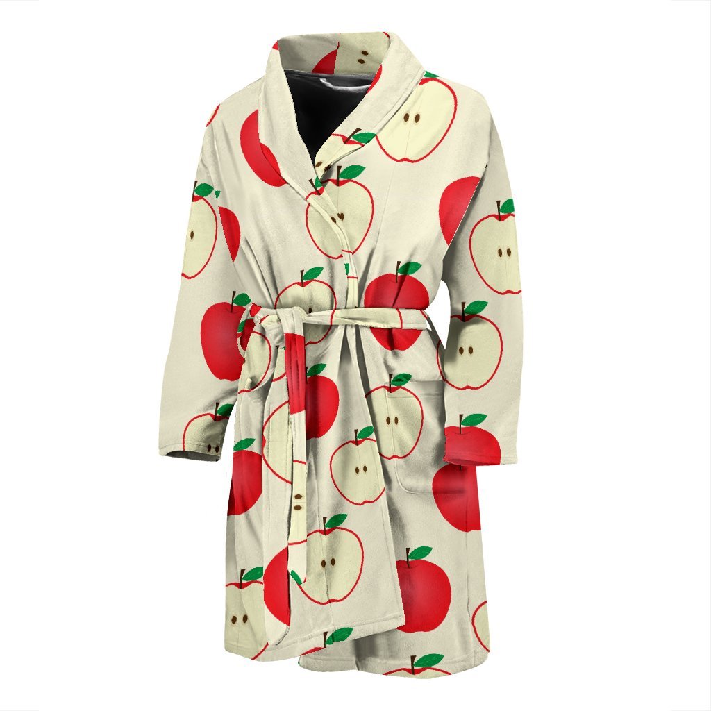 Red Apple Pattern Print Men Long Robe-grizzshop