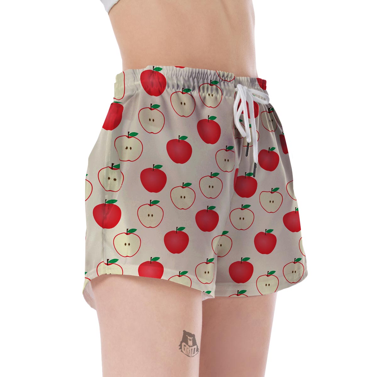 Red Apple Pattern Print Women's Shorts-grizzshop