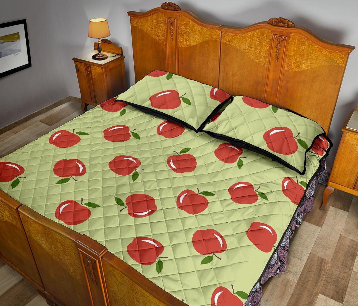 Red Apple Print Pattern Bed Set Quilt-grizzshop
