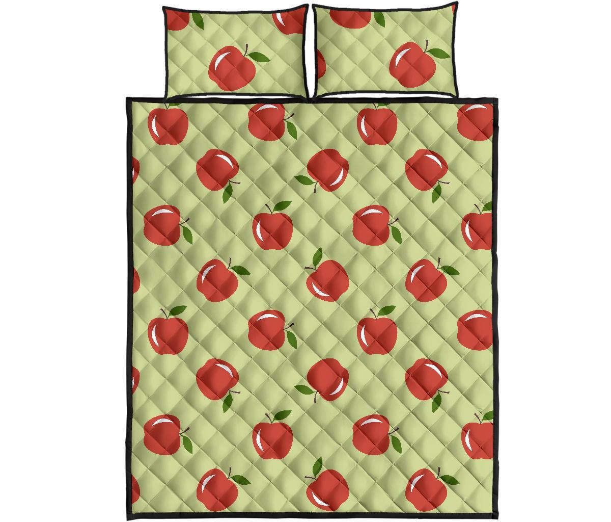 Red Apple Print Pattern Bed Set Quilt-grizzshop