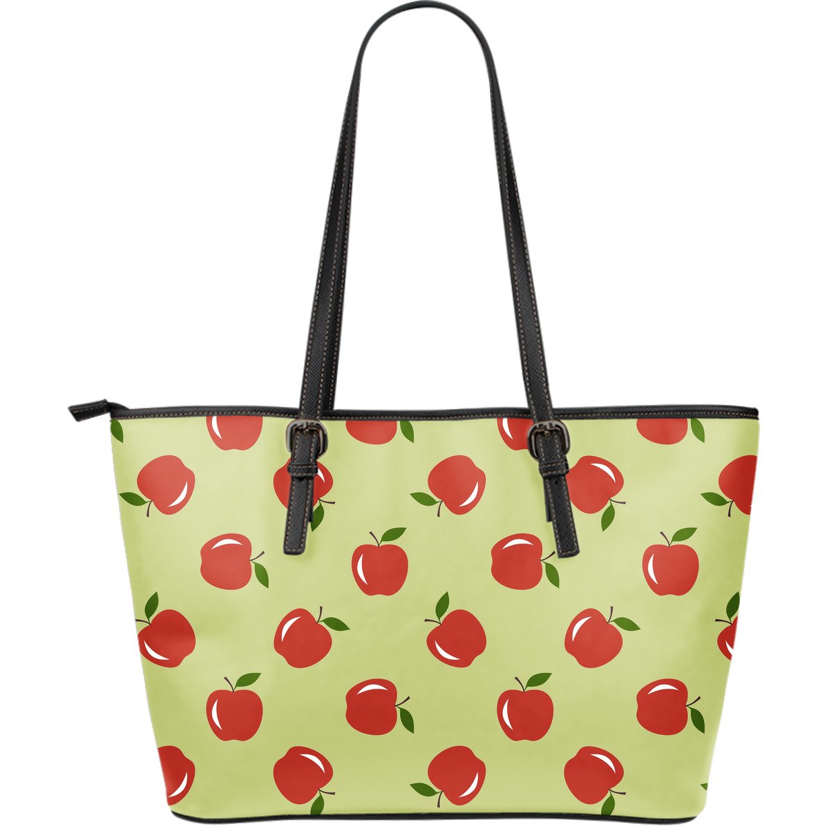Red Apple Print Pattern Leather Tote Bag-grizzshop