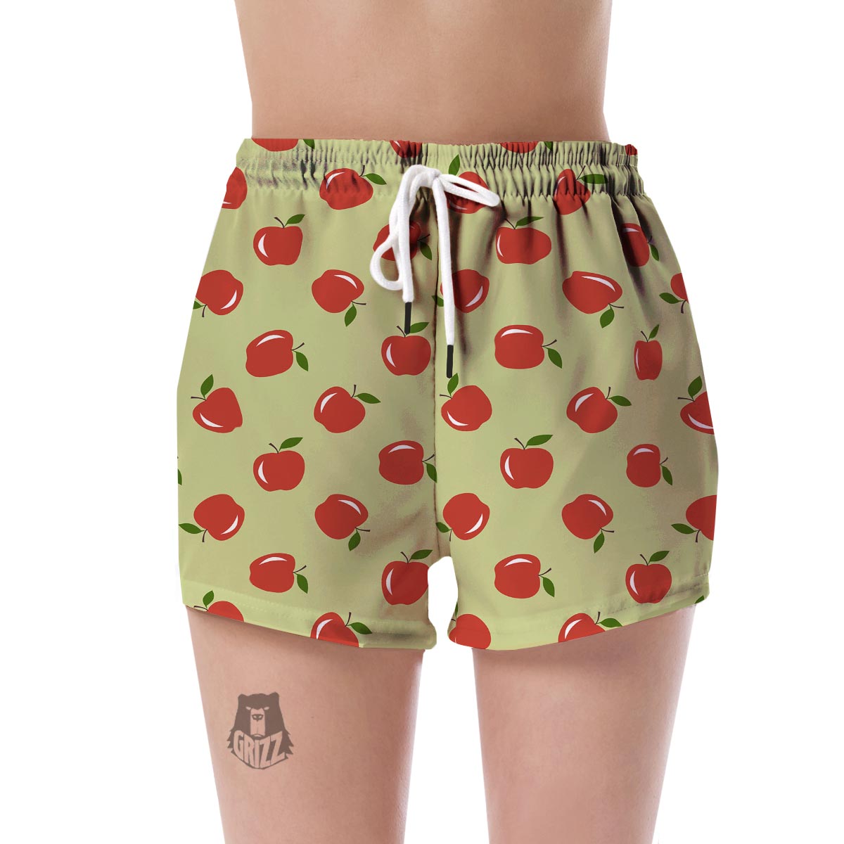 Red Apple Print Pattern Women's Shorts-grizzshop