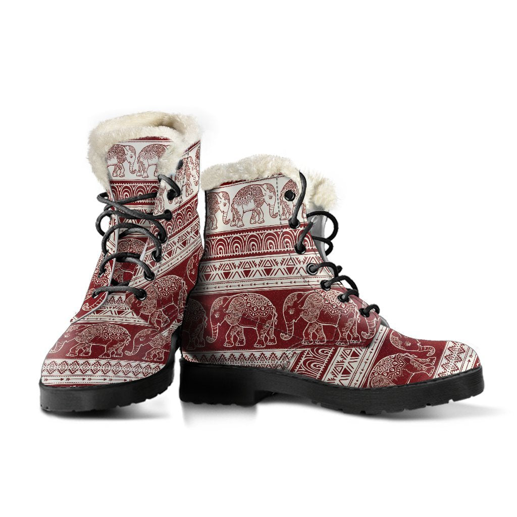 Red Aztec Elephant Pattern Print Comfy Winter Boots-grizzshop
