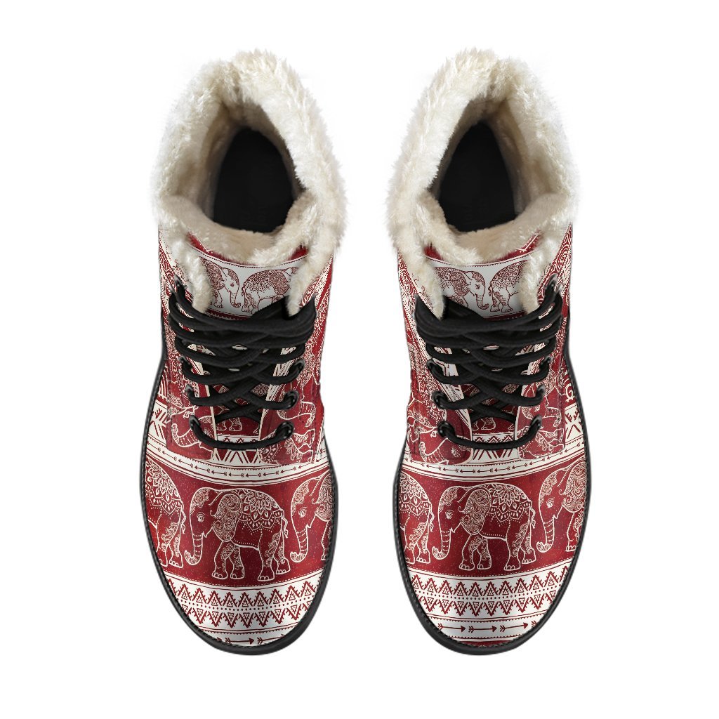 Red Aztec Elephant Pattern Print Comfy Winter Boots-grizzshop