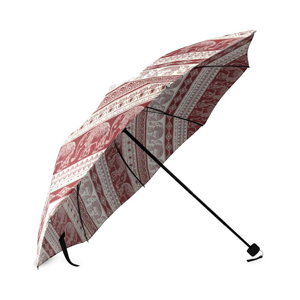 Red Aztec Elephant Pattern Print Foldable Umbrella-grizzshop