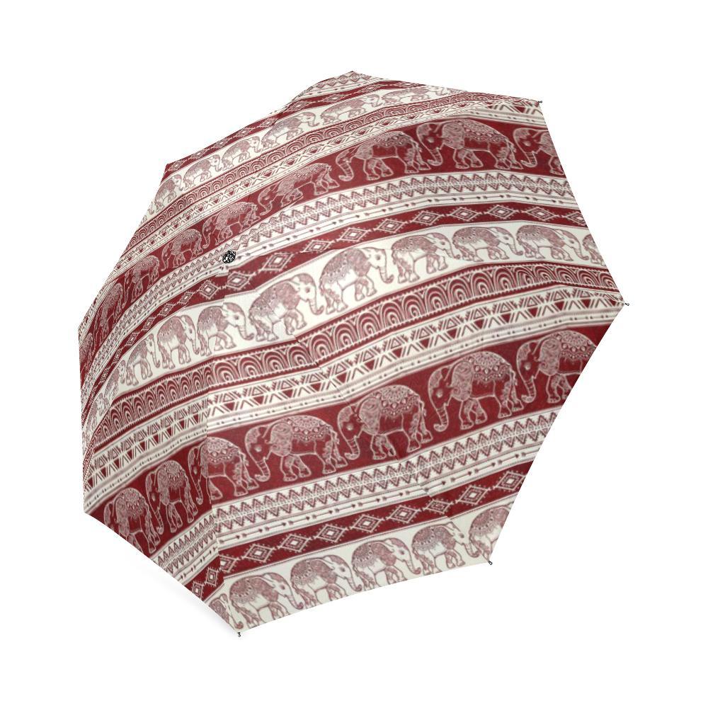 Red Aztec Elephant Pattern Print Foldable Umbrella-grizzshop