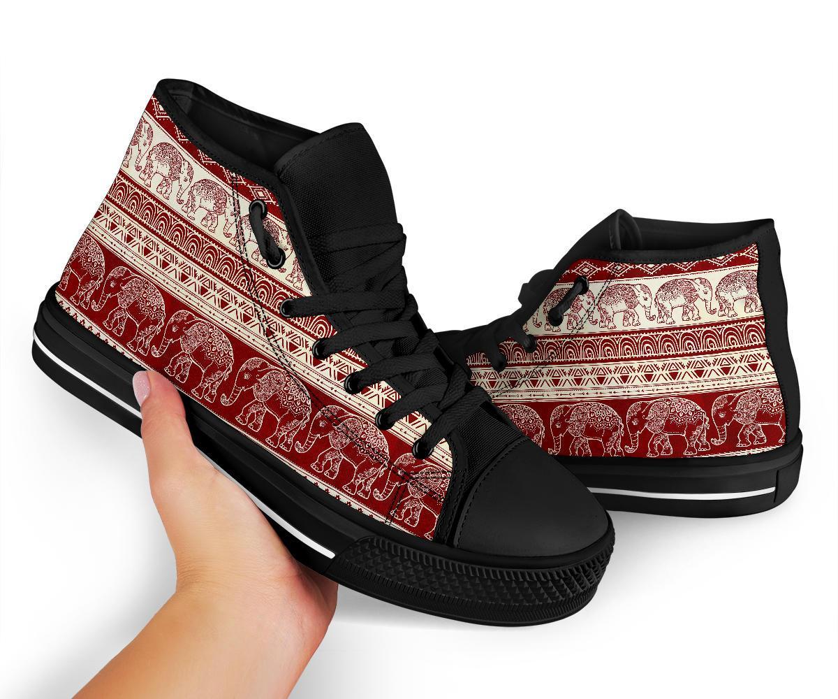 Red Aztec Elephant Pattern Print Men Women's High Top Shoes-grizzshop