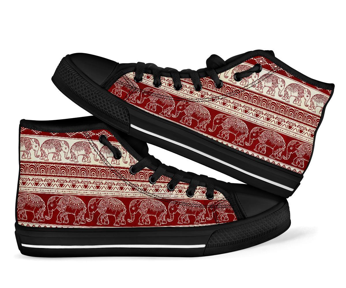 Red Aztec Elephant Pattern Print Men Women's High Top Shoes-grizzshop
