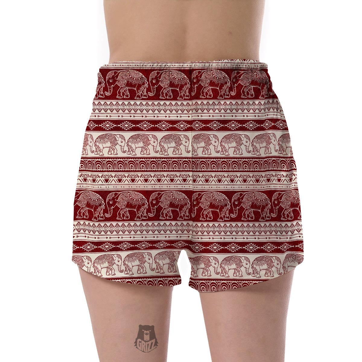 Red Aztec Elephant Pattern Print Women's Shorts-grizzshop