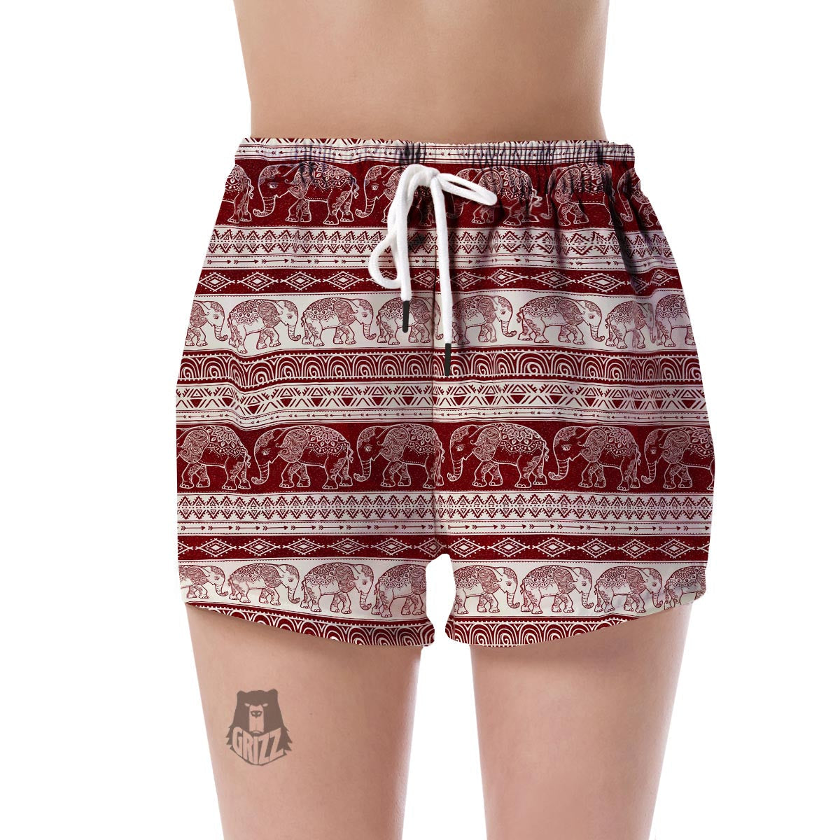 Red Aztec Elephant Pattern Print Women's Shorts-grizzshop