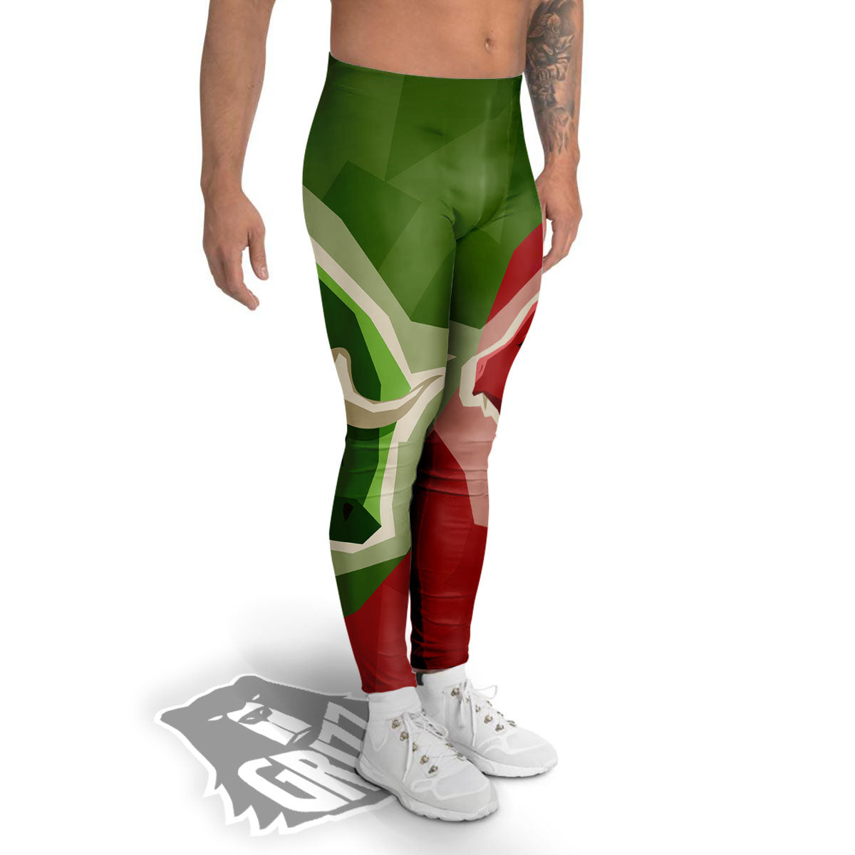 Red Bear And Green Bull Stock Print Men's Leggings-grizzshop