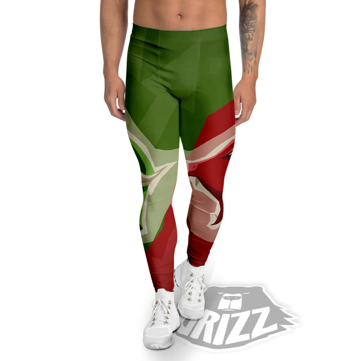 Red Bear And Green Bull Stock Print Men's Leggings-grizzshop