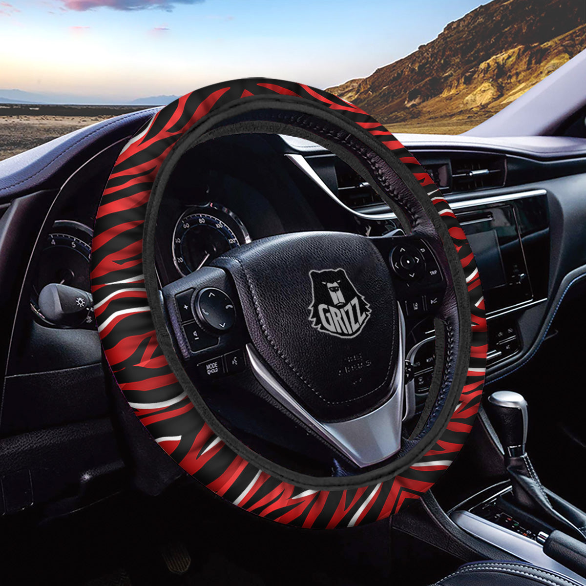 Red Black And White Colored Leopard Print Pattern Car Steering Wheel Cover-grizzshop