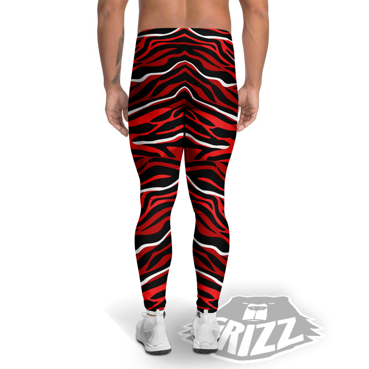 Red Black And White Colored Leopard Print Pattern Men's Leggings-grizzshop