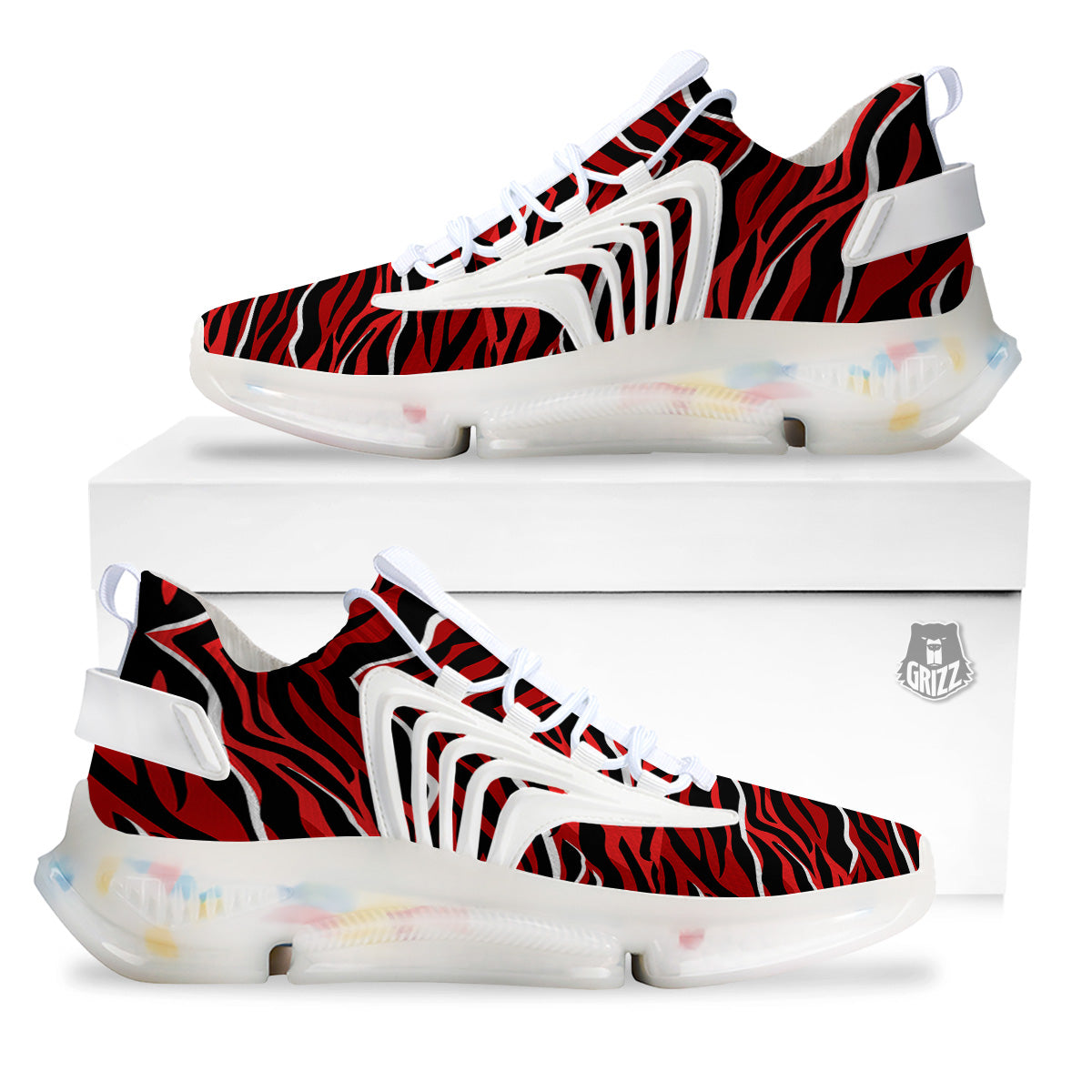 Red Black And White Colored Leopard Print Pattern White Gym Shoes-grizzshop
