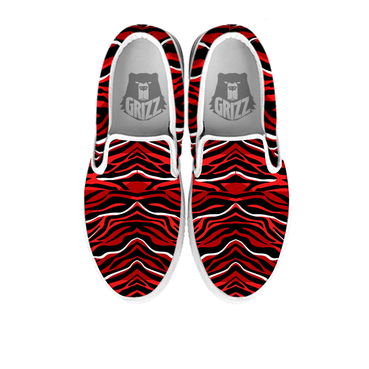 Red Black And White Colored Leopard Print Pattern White Slip On Shoes-grizzshop
