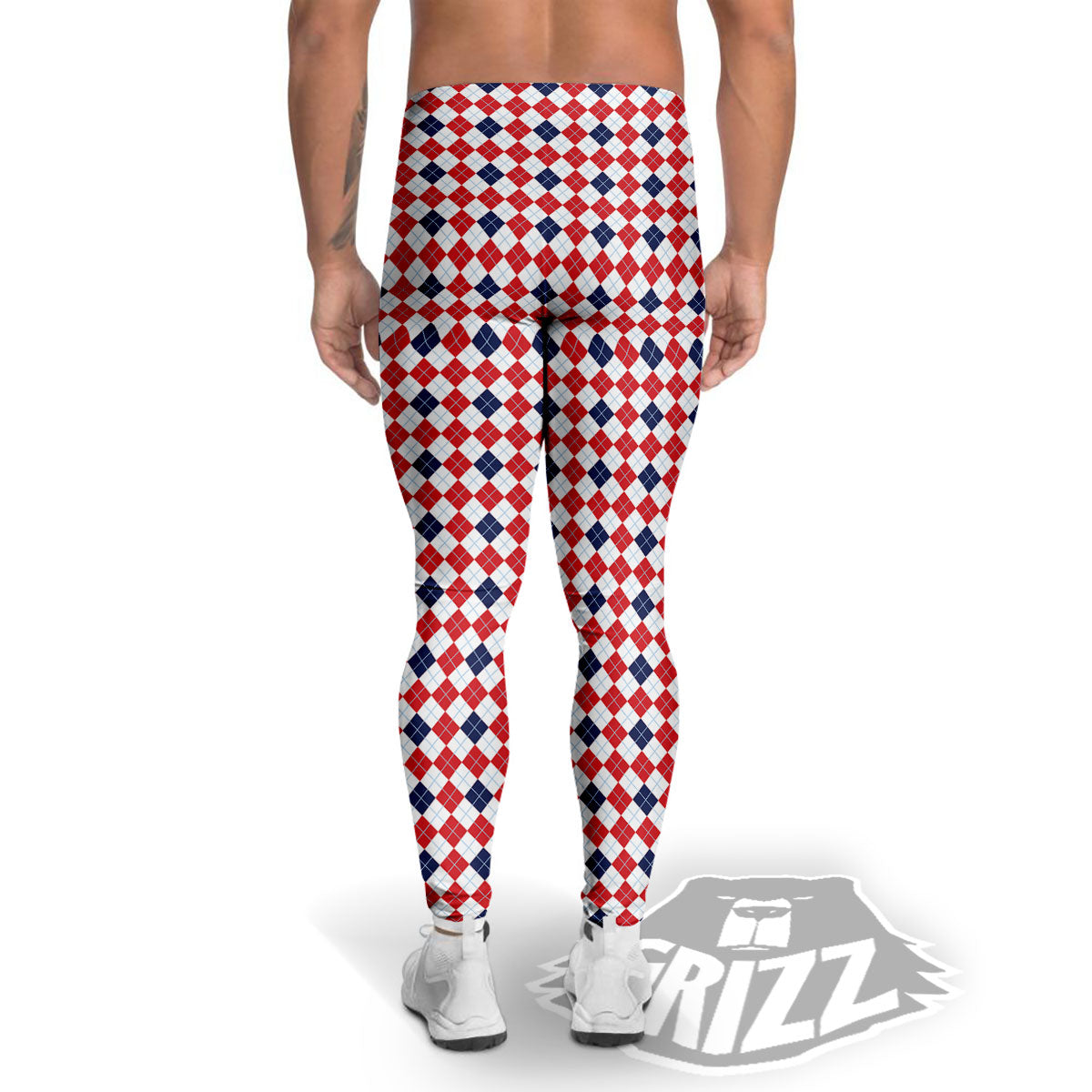 Red Blue And White Argyle Print Pattern Men's Leggings-grizzshop
