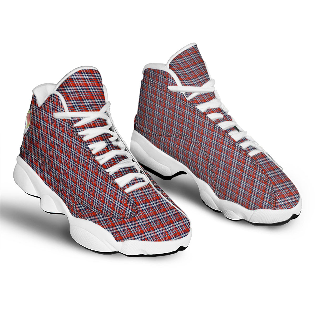 Red Blue And White Check Print Pattern White Basketball Shoes-grizzshop