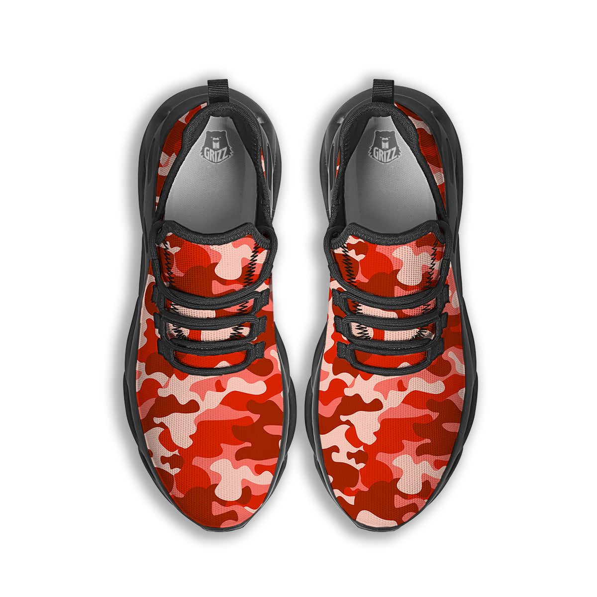 Red Camo And Camouflage Print Black Running Shoes-grizzshop