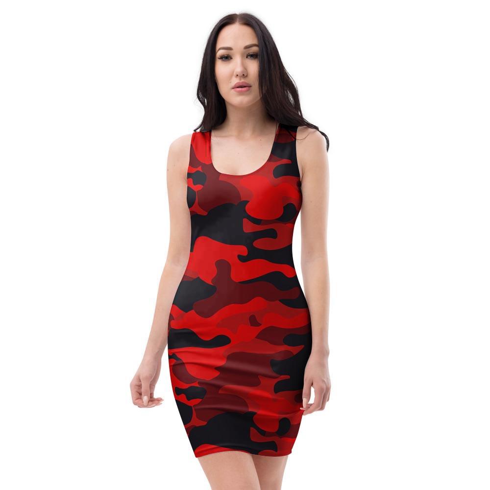 Red Camo Print Bodycon Dress-grizzshop