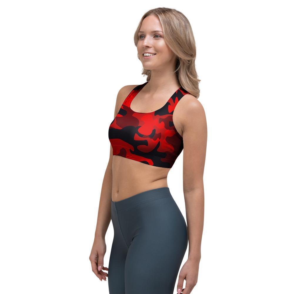 Red Camo Print Sports Bra-grizzshop