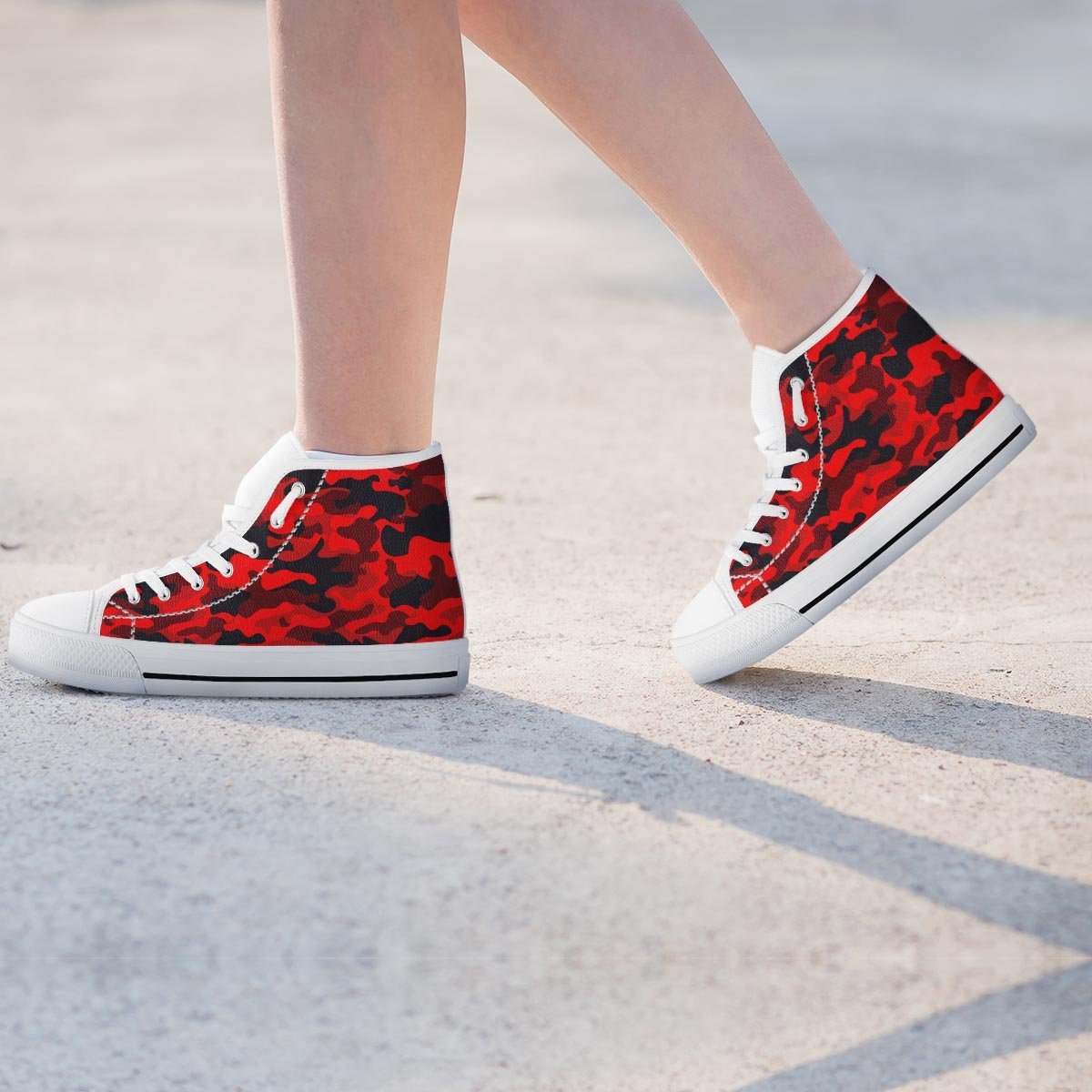 Red Camo Print Women's High Top Shoes-grizzshop