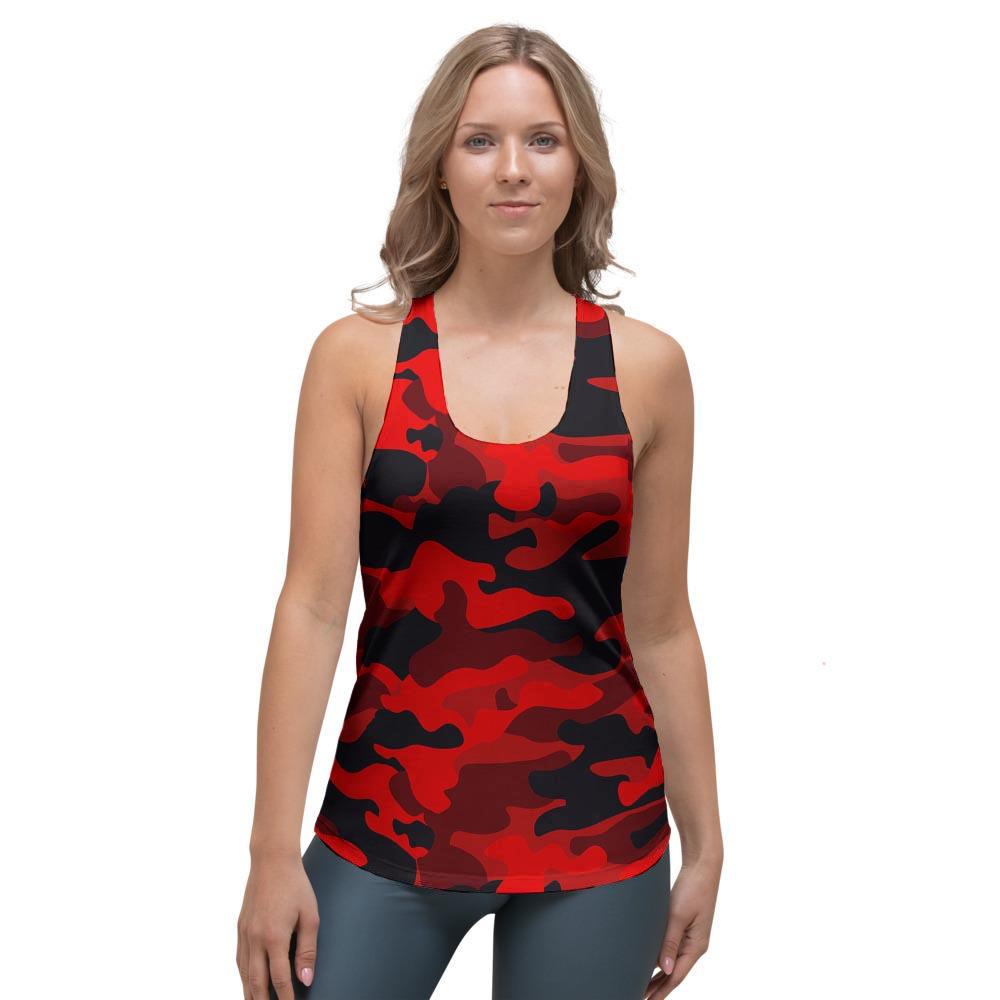 Red Camo Print Women's Racerback Tank Top-grizzshop