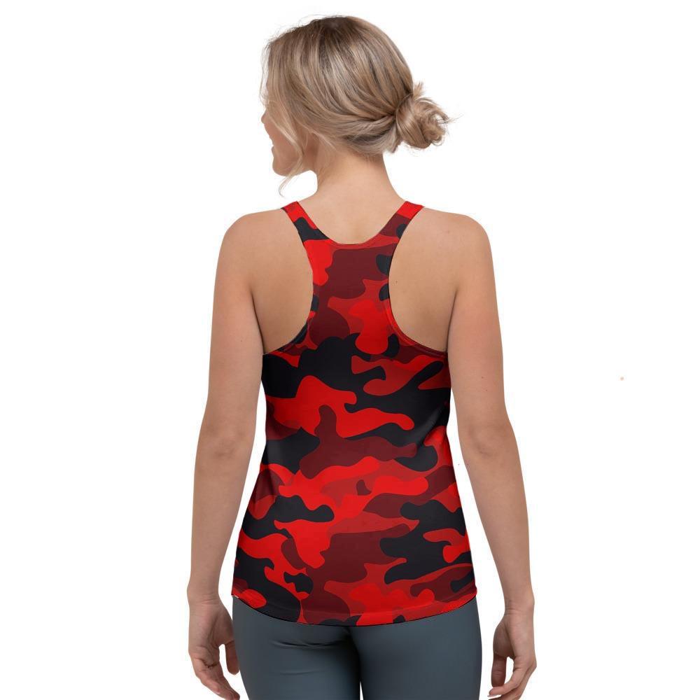 Red Camo Print Women's Racerback Tank Top-grizzshop