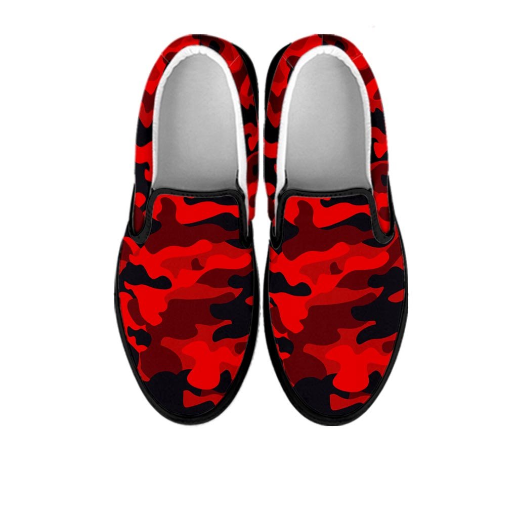 Red Camo Print Women's Slip On Sneakers-grizzshop