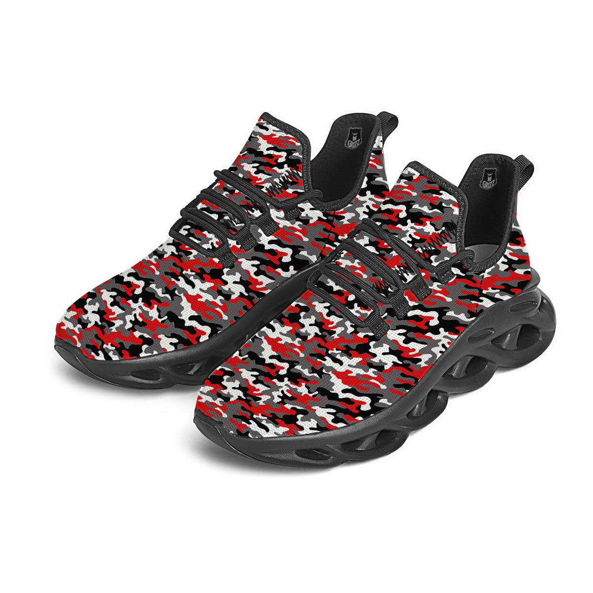 Red Camouflage Texture Military Print Black Running Shoes-grizzshop