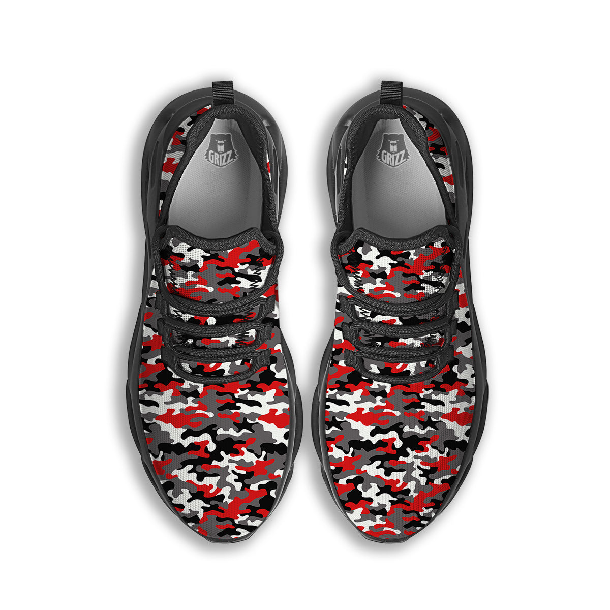 Red Camouflage Texture Military Print Black Running Shoes-grizzshop