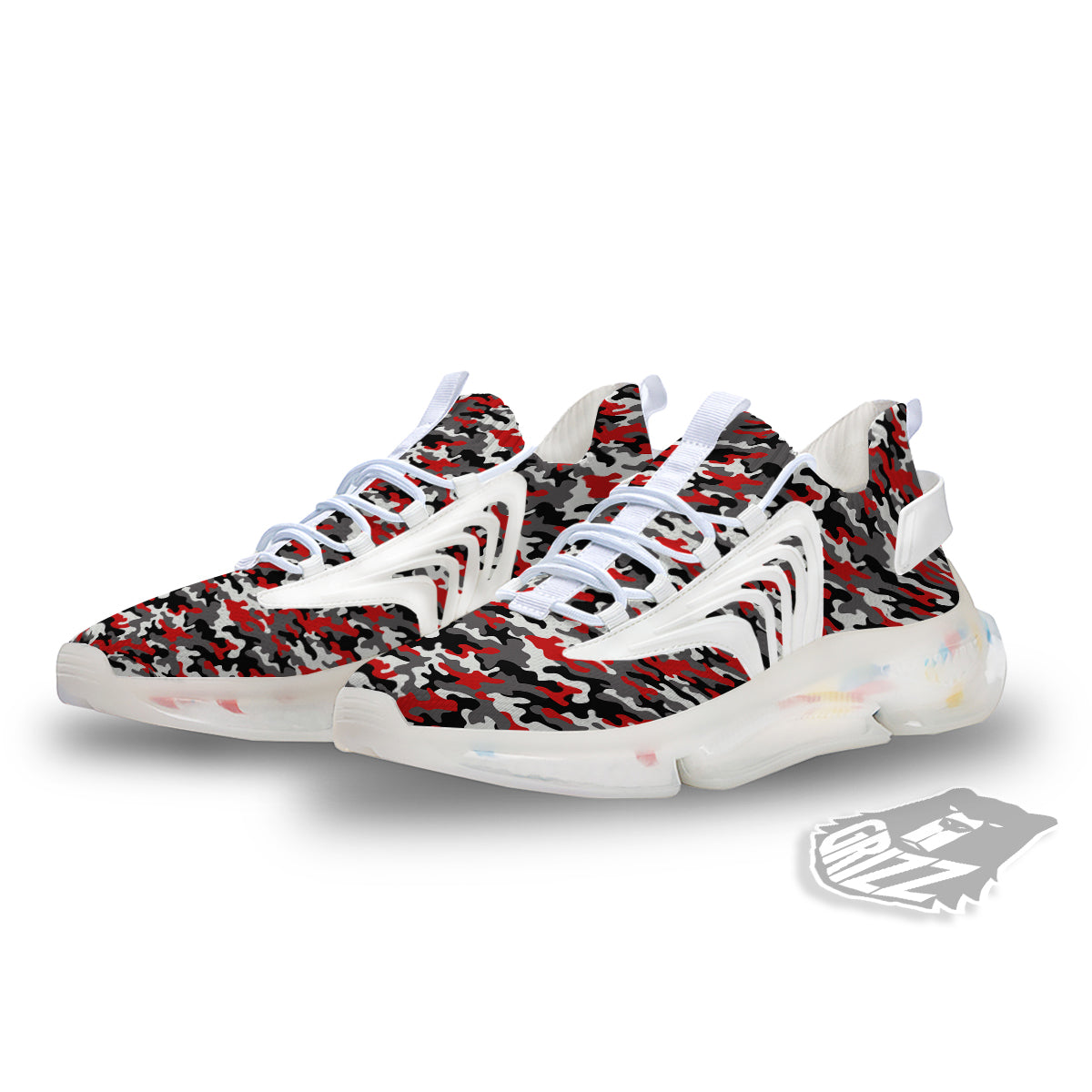 Red Camouflage Texture Military Print White Gym Shoes-grizzshop