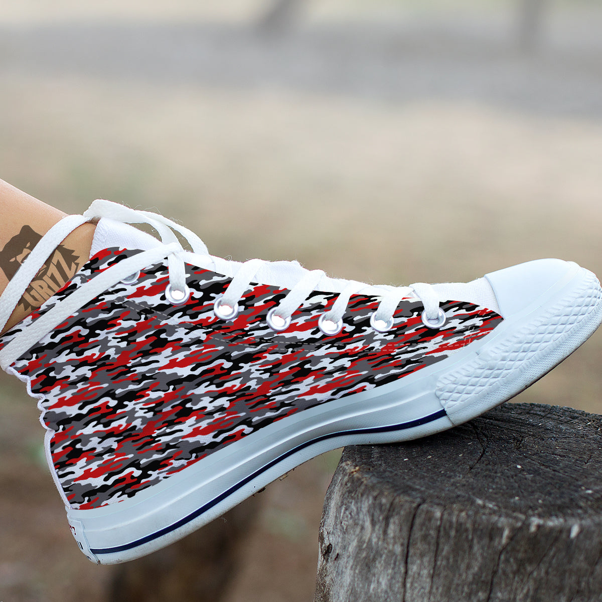 Red Camouflage Texture Military Print White High Top Shoes-grizzshop