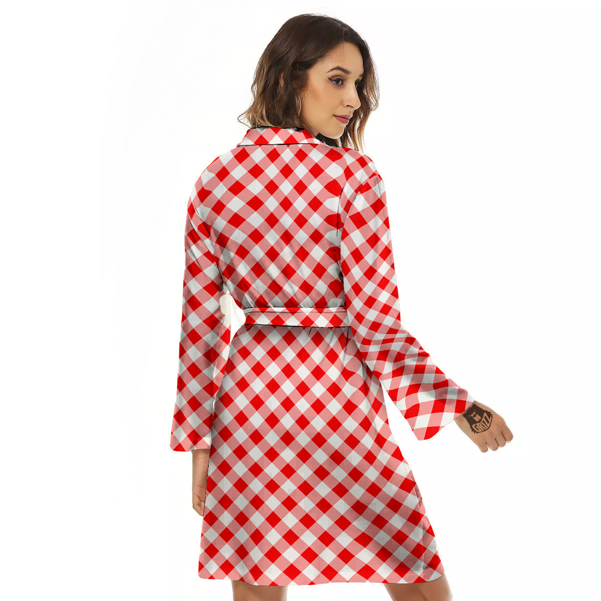 Red Cardinal And White Gingham Print Women's Robe-grizzshop