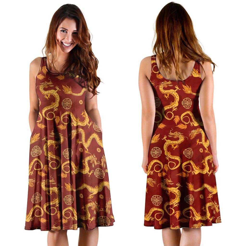 Red Chinese Dragon Dress-grizzshop