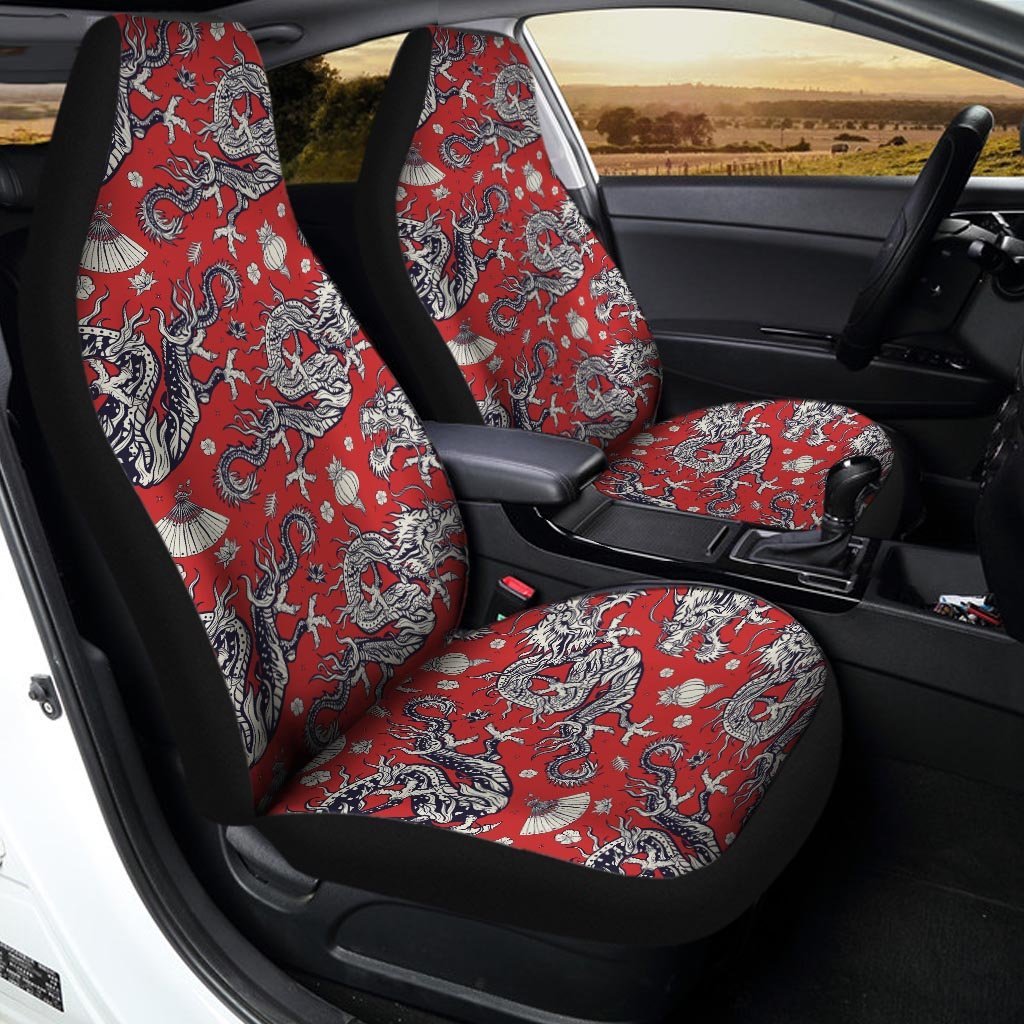 Red Chinese Dragon Floral Print Car Seat Covers-grizzshop