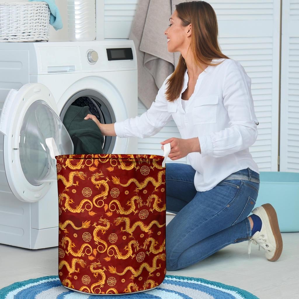 Red Chinese Dragon Laundry Basket-grizzshop