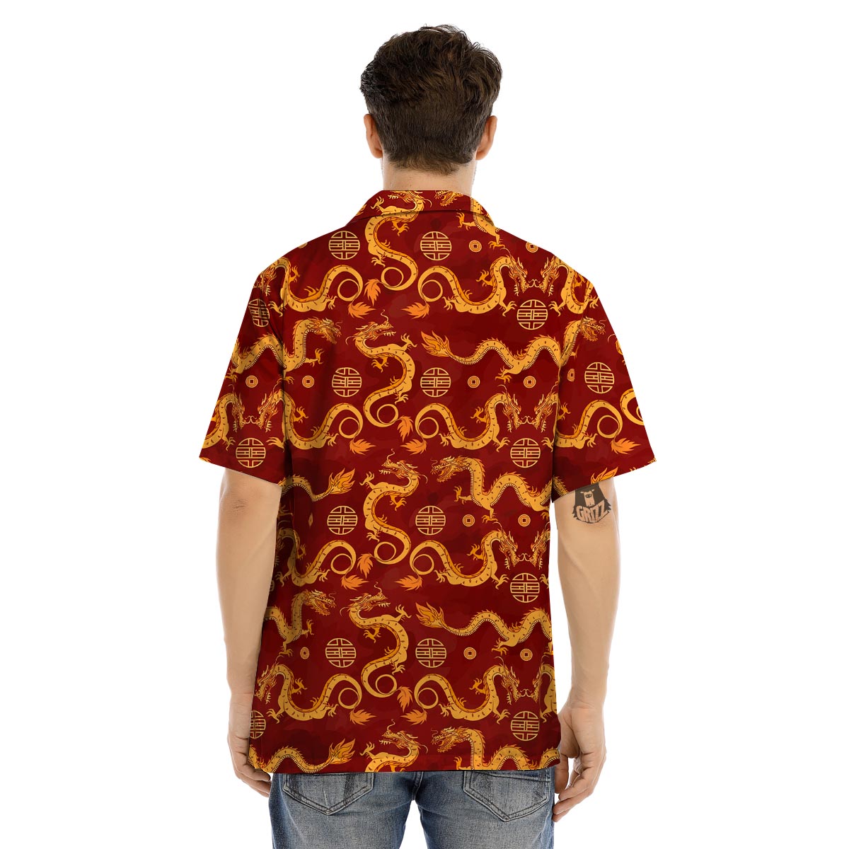 Red Chinese Dragon Men’s Hawaiian Shirt-grizzshop
