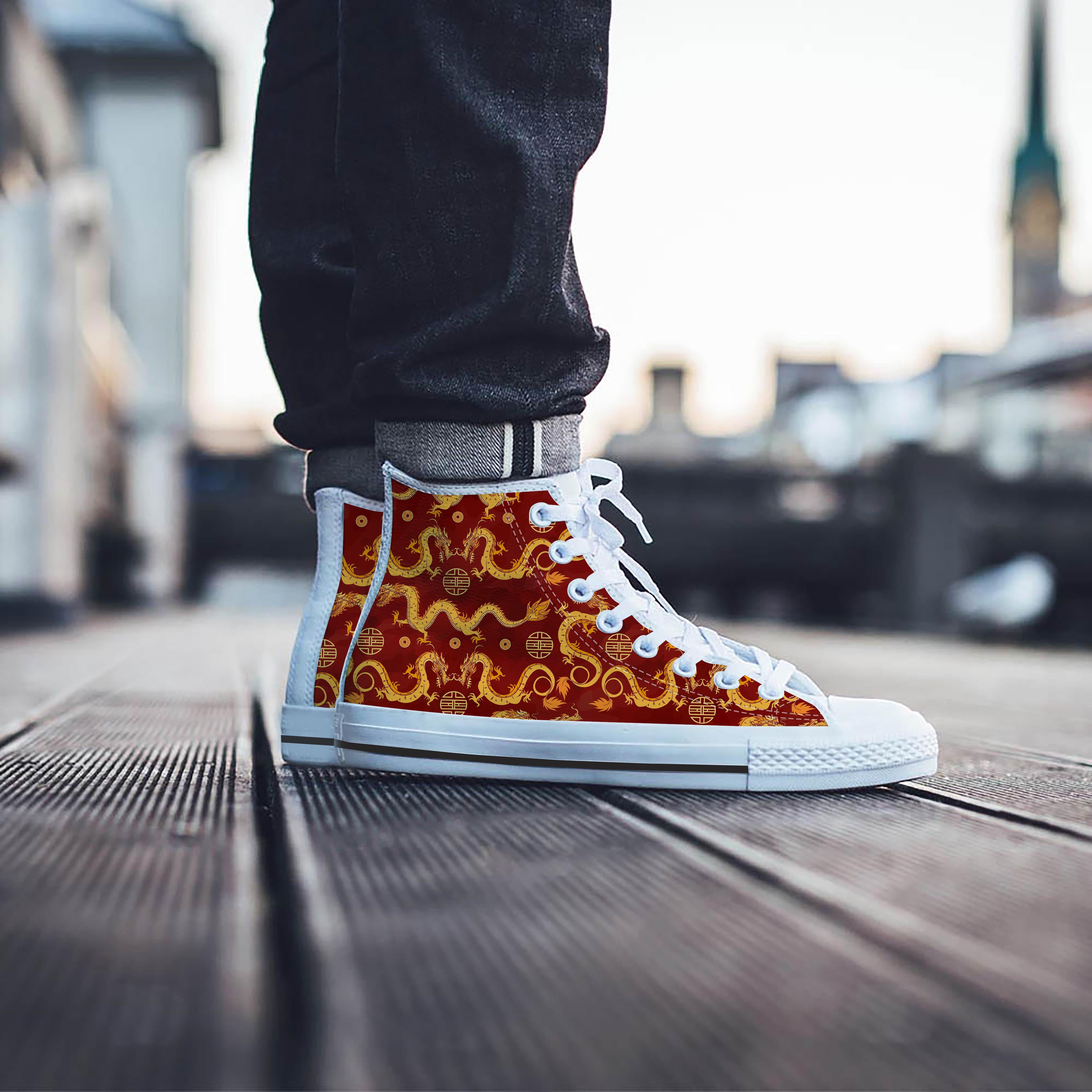 Red Chinese Dragon Men's High Top Shoes-grizzshop