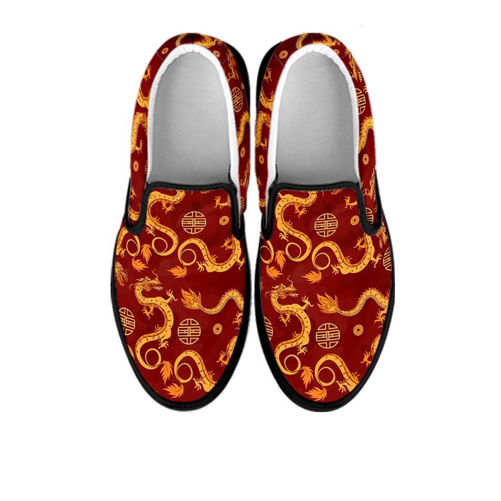 Red Chinese Dragon Men's Slip On Sneakers-grizzshop