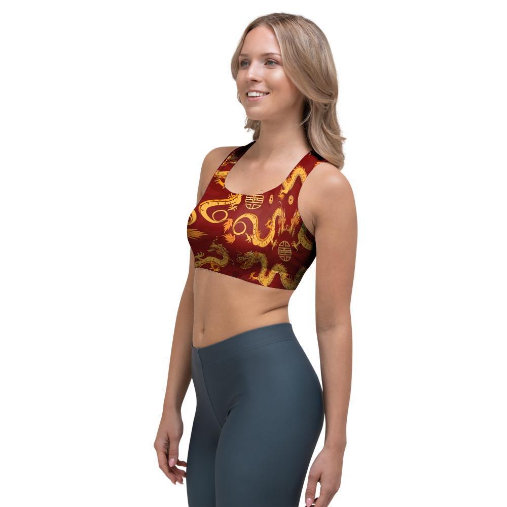 Red Chinese Dragon Sports Bra-grizzshop